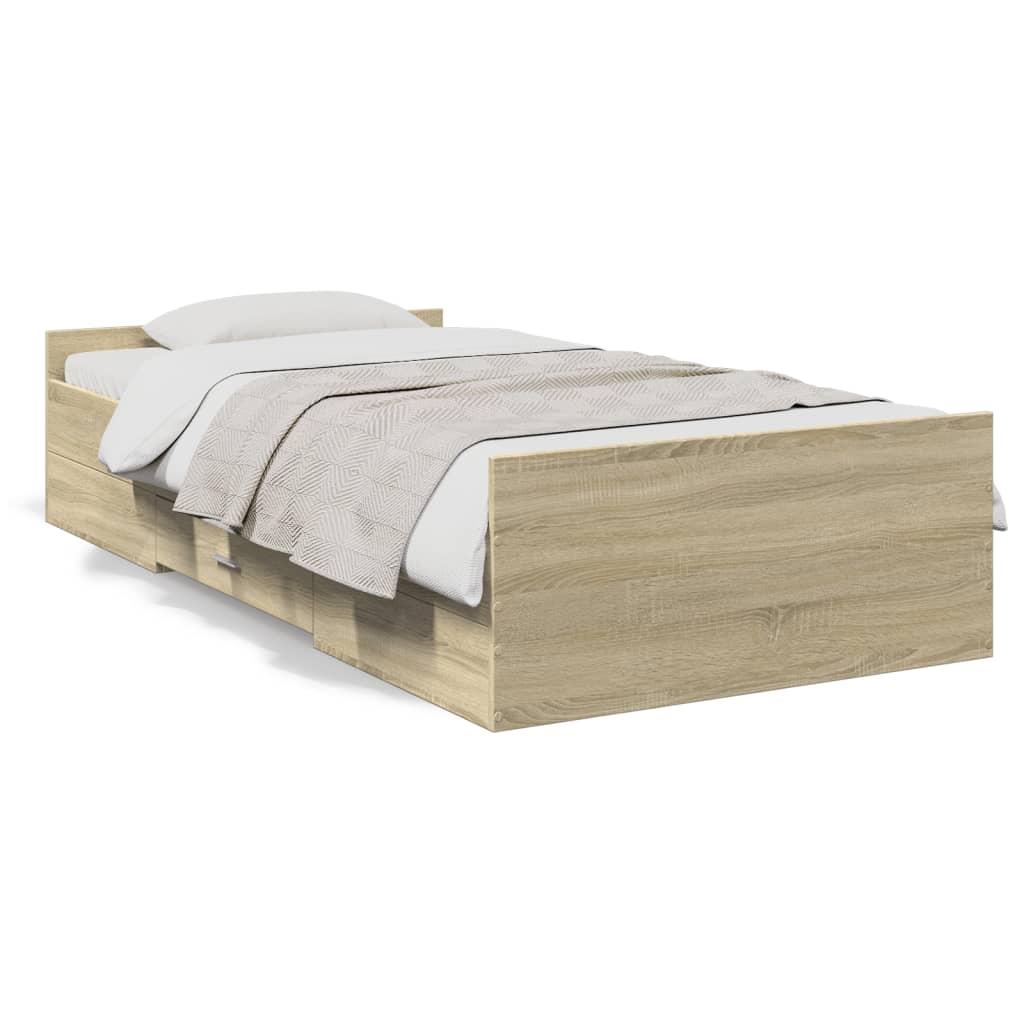 Sengeramme med skuffer 100x200 cm - konstrueret træ i sonoma-eg