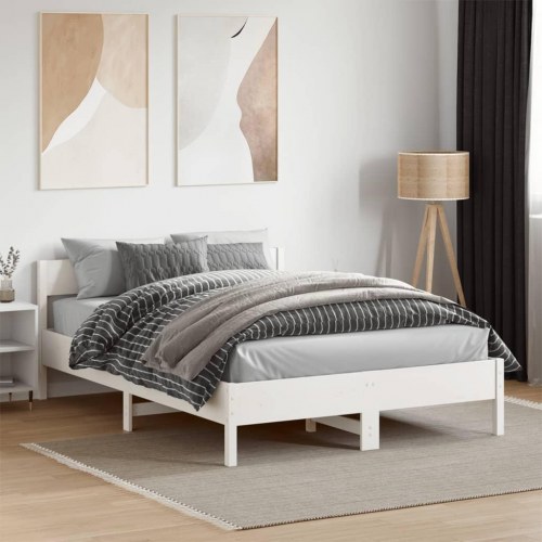 Sengeramme i massivt fyrretræ 135 x 190 cm - hvid