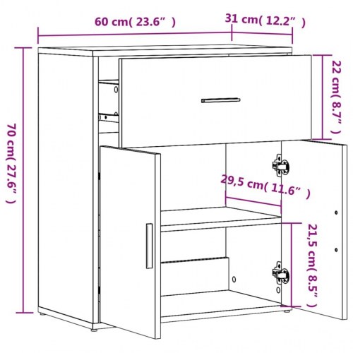 Skænk 60x31x70 cm konstrueret træ hvid