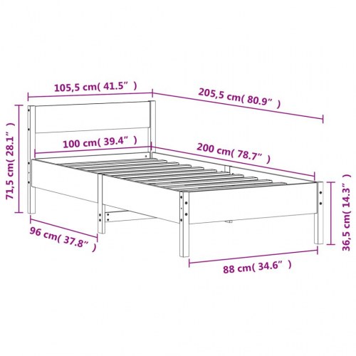 Sengeramme 100x200 cm i massivt fyrretræ - gyldenbrun