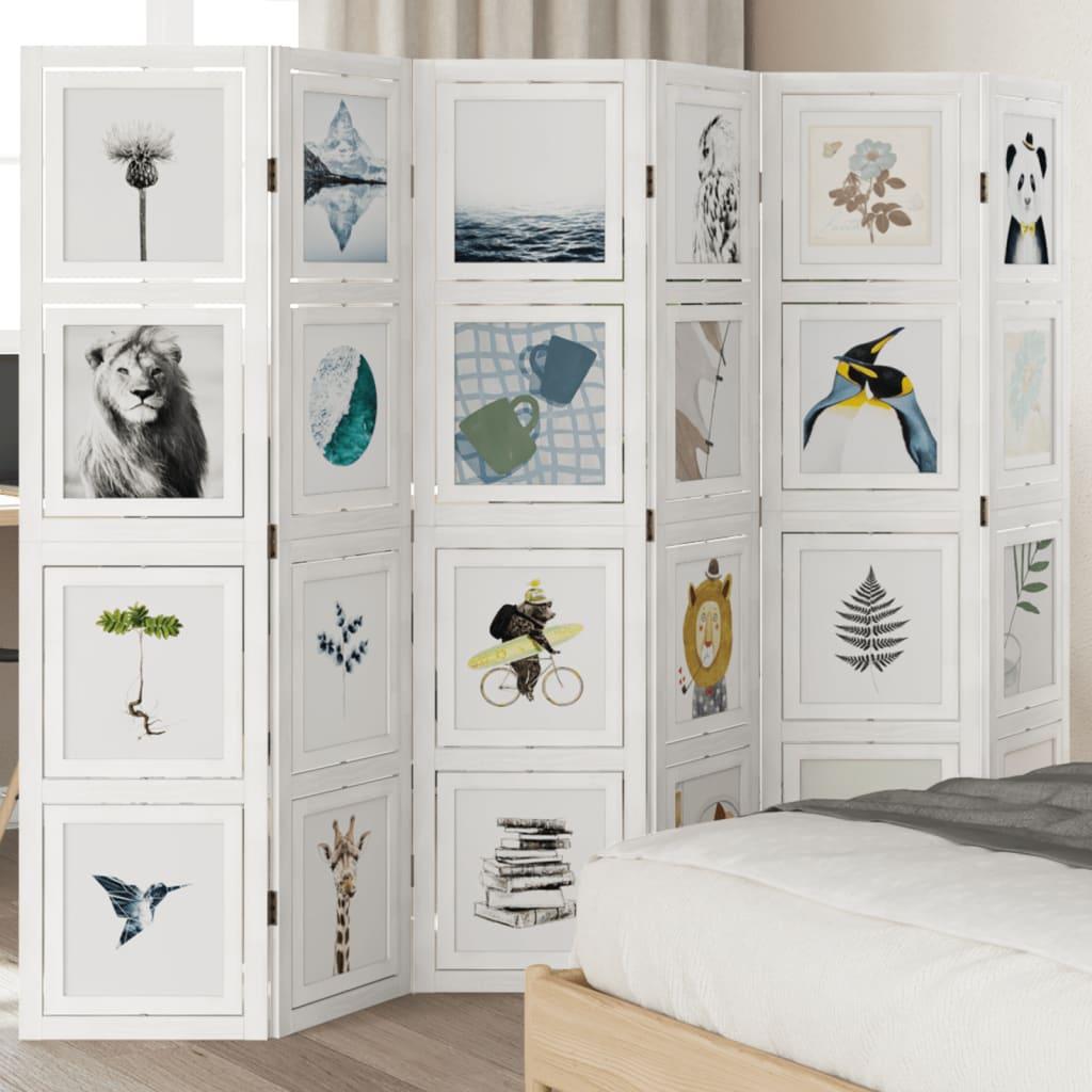 Rumdeler 6 paneler massivt kejsertræ hvid billede