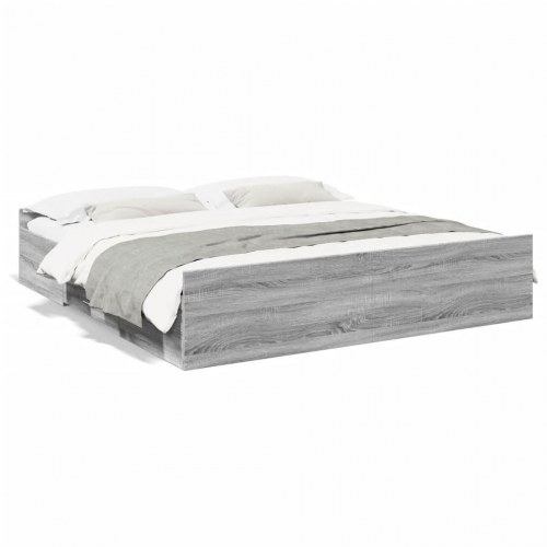 Sengeramme med 2 skuffer 200 x 200 cm - grå sonoma-eg
