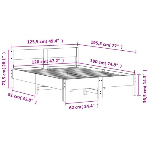 Sengeramme uden madras 120 x 190 cm i massivt fyrretræ - hvid