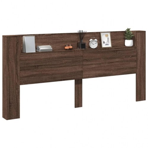 Sengegavl med opbevaring og LED-lys - 220×16,5×103,5 cm, brunt eg