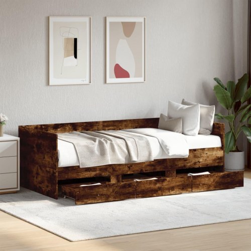 Daybed med skuffer uden madras 100x200 cm røget eg