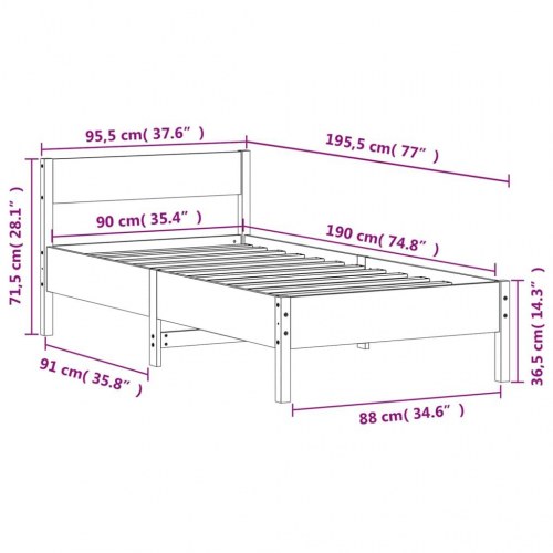 Sengeramme 90 x 190 cm i massivt fyrretræ - hvid