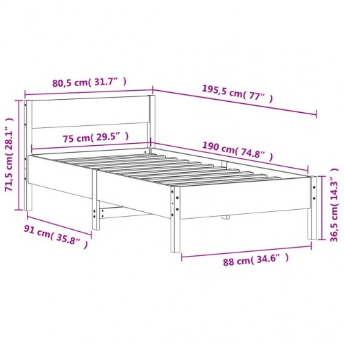 Sengeramme i massivt fyrretræ 75 x 190 cm - gyldenbrun