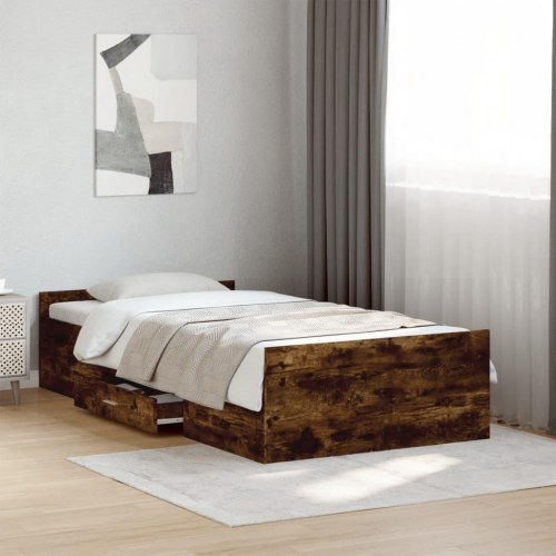 Sengeramme med 2 skuffer 100 x 200 cm - røget eg