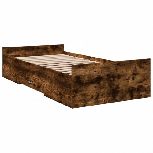 Sengeramme med 2 skuffer 100 x 200 cm - røget eg