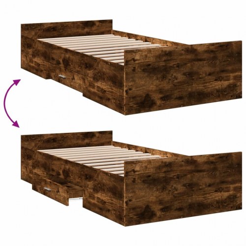 Sengeramme med 2 skuffer 100 x 200 cm - røget eg