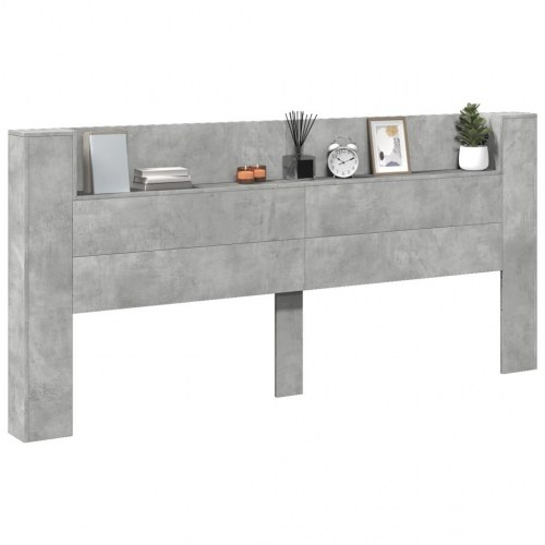 Sengegavl med opbevaring og LED-lys 220 x 16,5 x 103,5 cm - betongrå