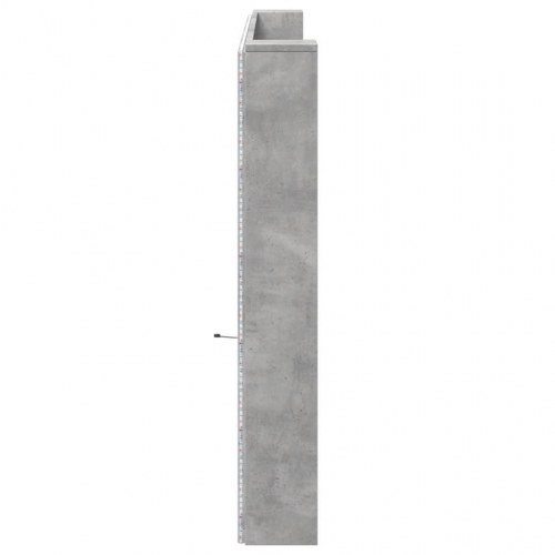 Sengegavl med opbevaring og LED-lys 220 x 16,5 x 103,5 cm - betongrå
