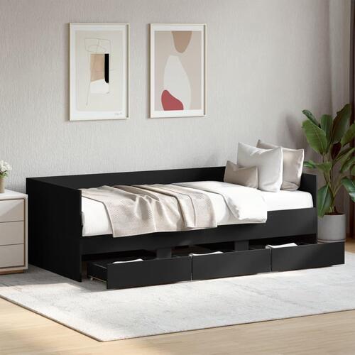 Daybed med skuffer 90x190 cm konstrueret træ sort