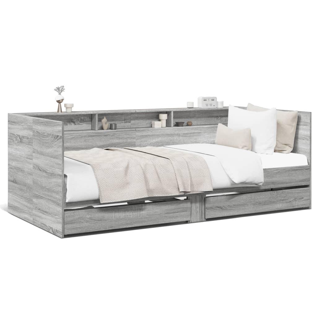 Daybed med skuffer uden madras 90x190 cm grå sonoma-eg