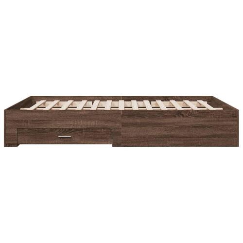Sengeramme med skuffer 150x200 cm konstrueret træ brunt egetræ