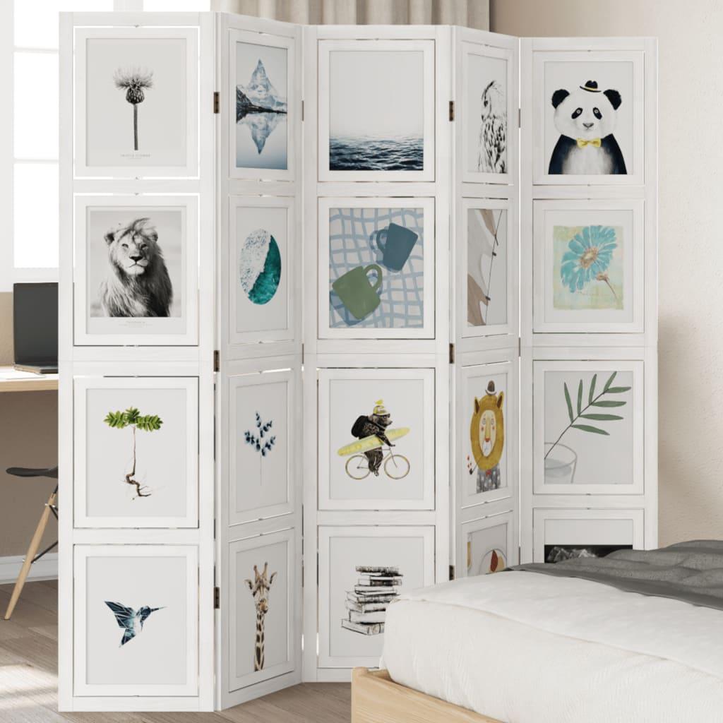 Rumdeler 5 paneler massivt kejsertræ hvid billede