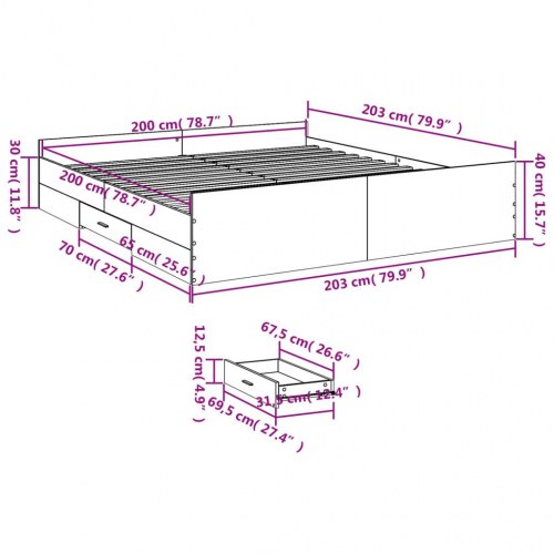 Sengeramme med skuffer 200 x 200 cm - hvid