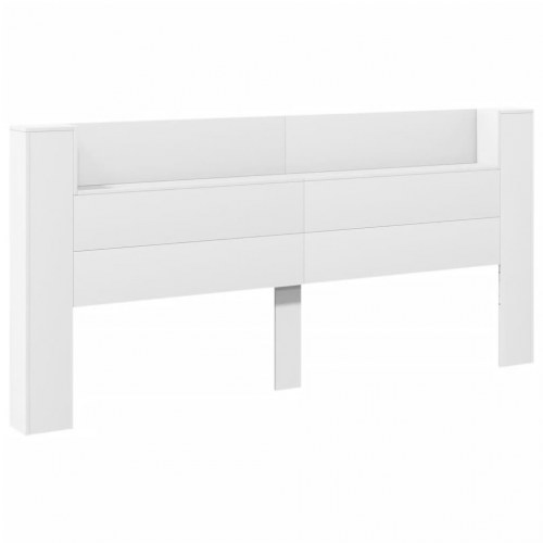 Sengegavl med opbevaring og LED-lys - hvid, 220 x 16,5 x 103,5 cm