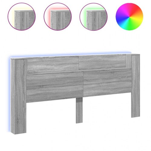 Sengegavl med opbevaring og LED-lys - grå sonoma-eg, 220 x 16,5 x 103,5 cm