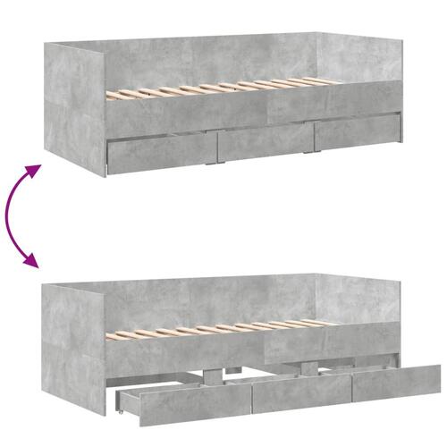 Daybed med skuffer uden madras 90x190 cm betongrå