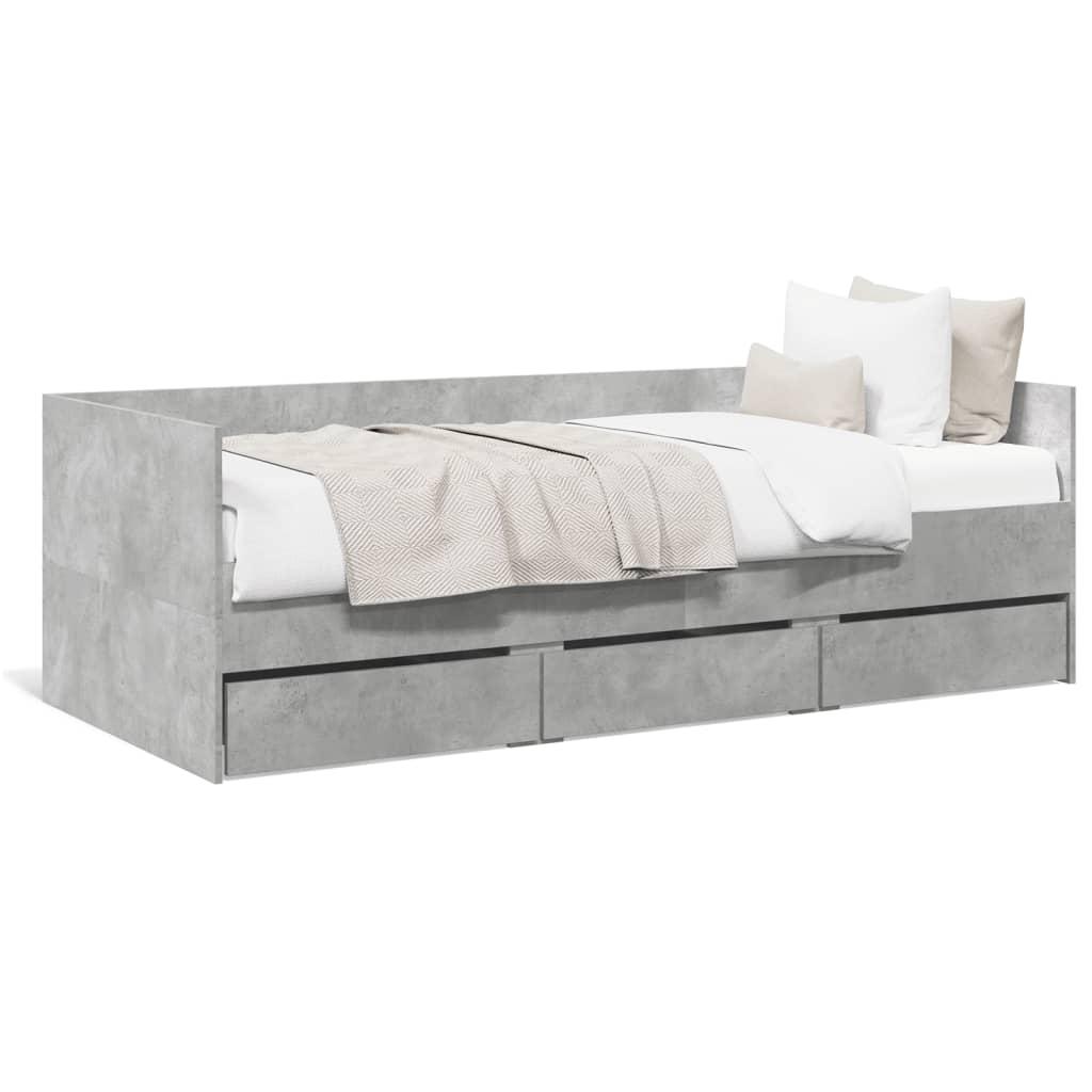 Daybed Med Skuffer 75x190 Cm Konstrueret Træ Betongrå