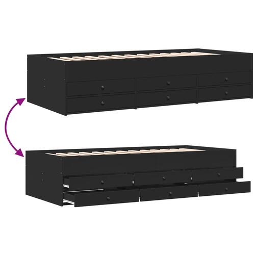 Daybed med skuffer 90x190 cm konstrueret træ sort