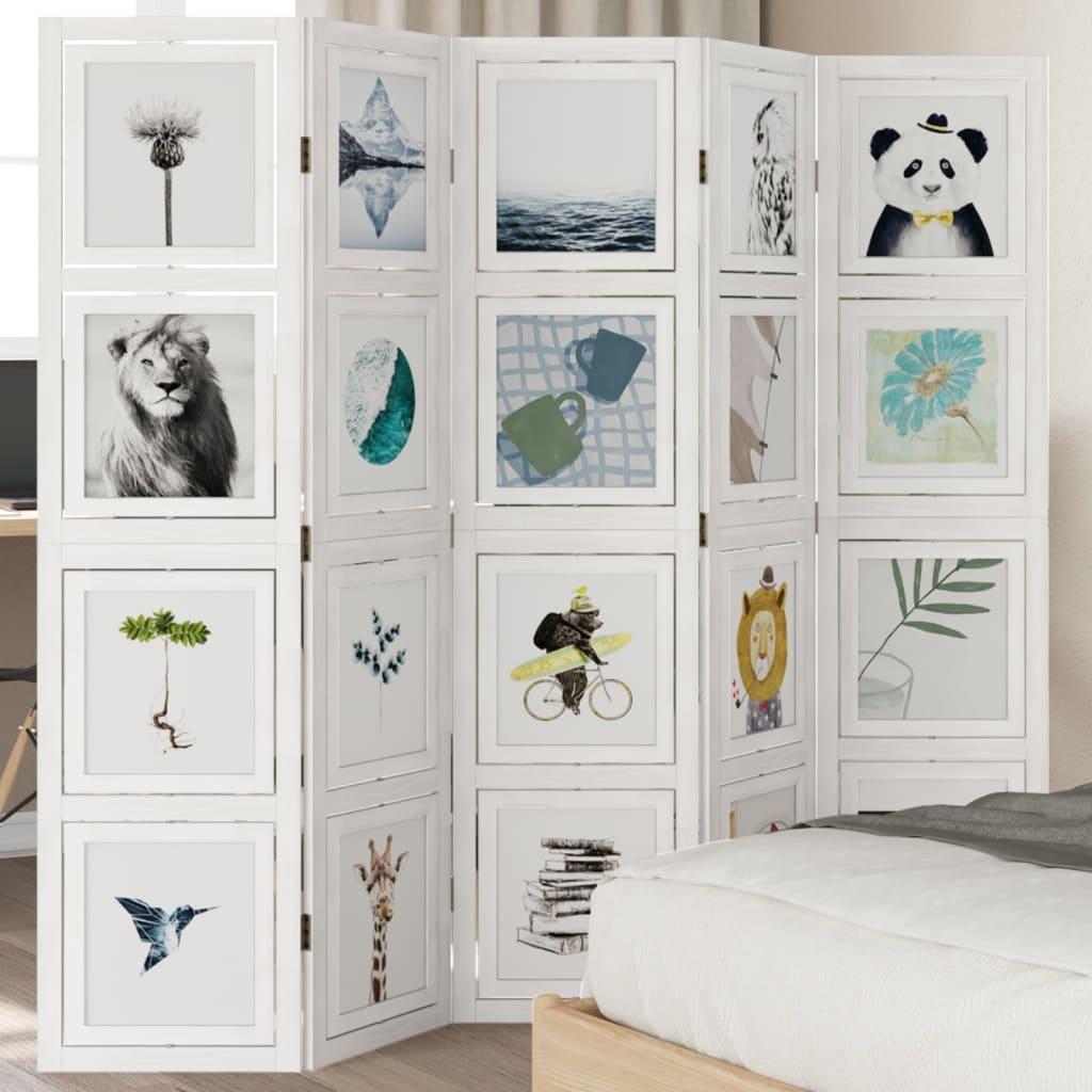 Rumdeler 5 paneler massivt kejsertræ hvid billede