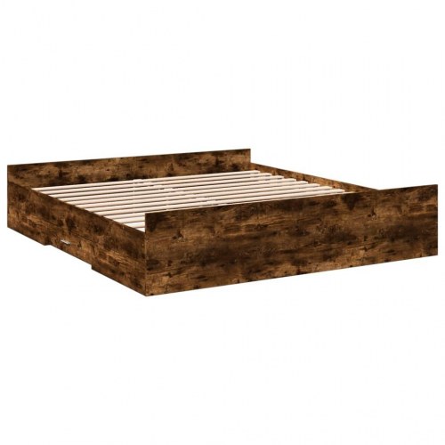 Sengeramme med 2 skuffer 200 x 200 cm - røget eg