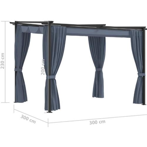 Pavillon med gardiner 3x3 m stål antracitgrå
