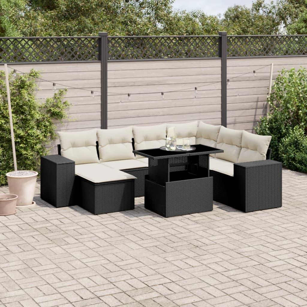 Sofasæt til haven i polyrattan - 8 dele med hynder, sort