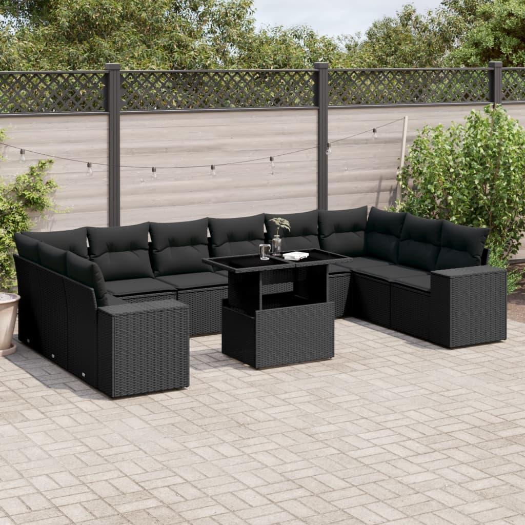 Sofasæt Til Haven 11 Dele Med Hynder Polyrattan Sort - Sort