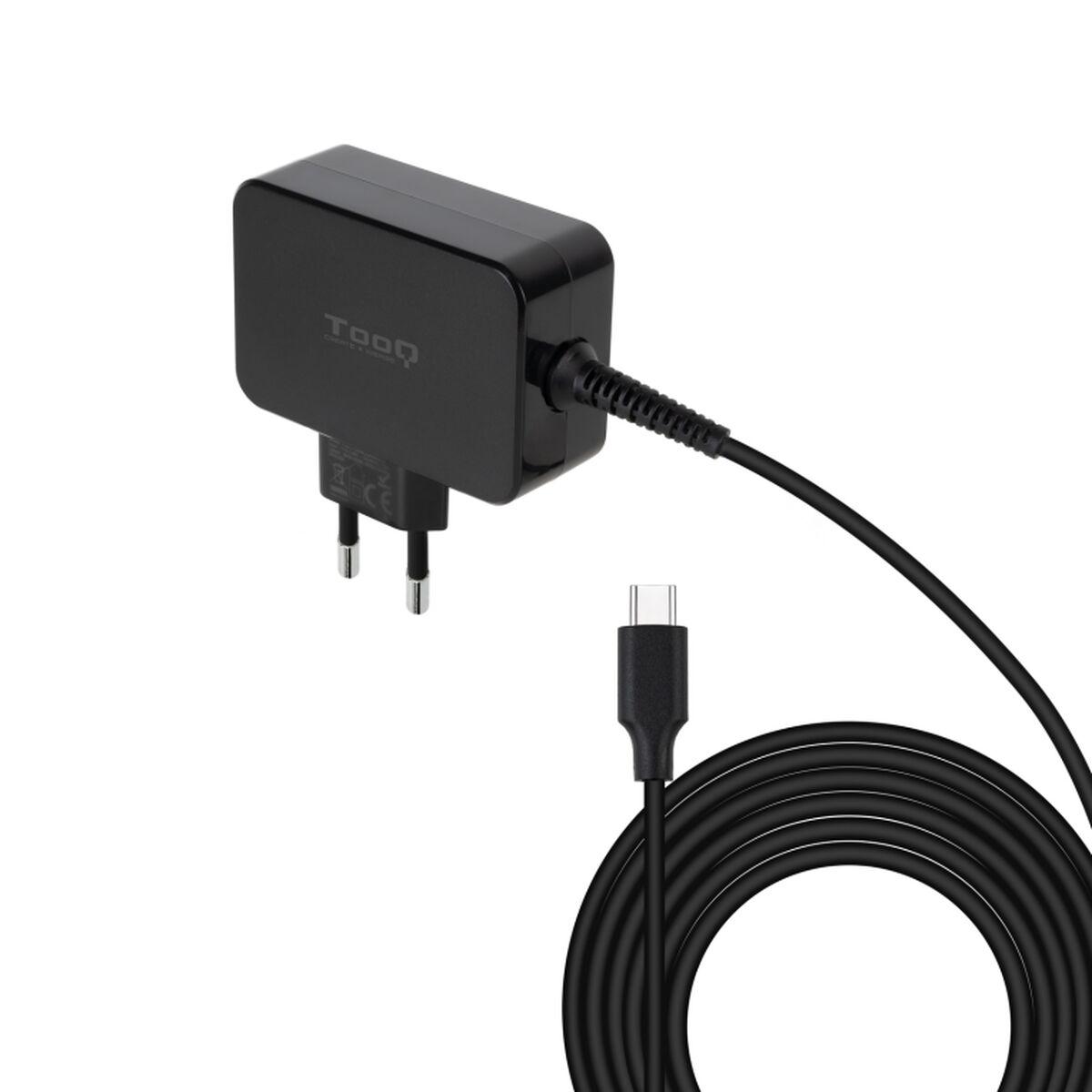TooQ vægoplader USB‑C GaN 65 W med kabel 1,8 m (sort)