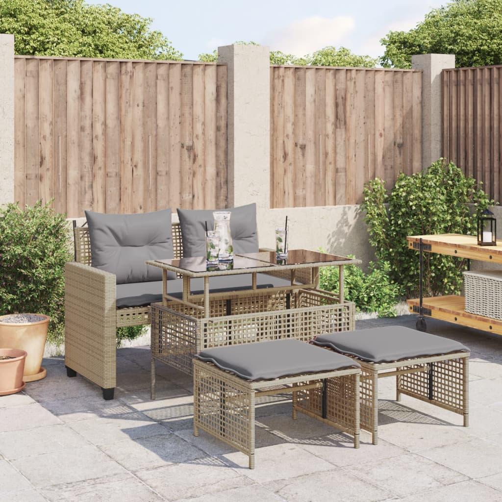 Sofasæt Til Haven 4 Dele Med Hynder Polyrattan Og Glas Beige