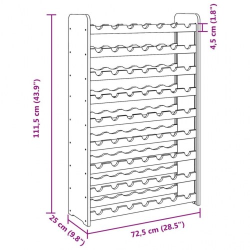 Vinreol 72,5x25x11,5 cm massivt fyrretræ