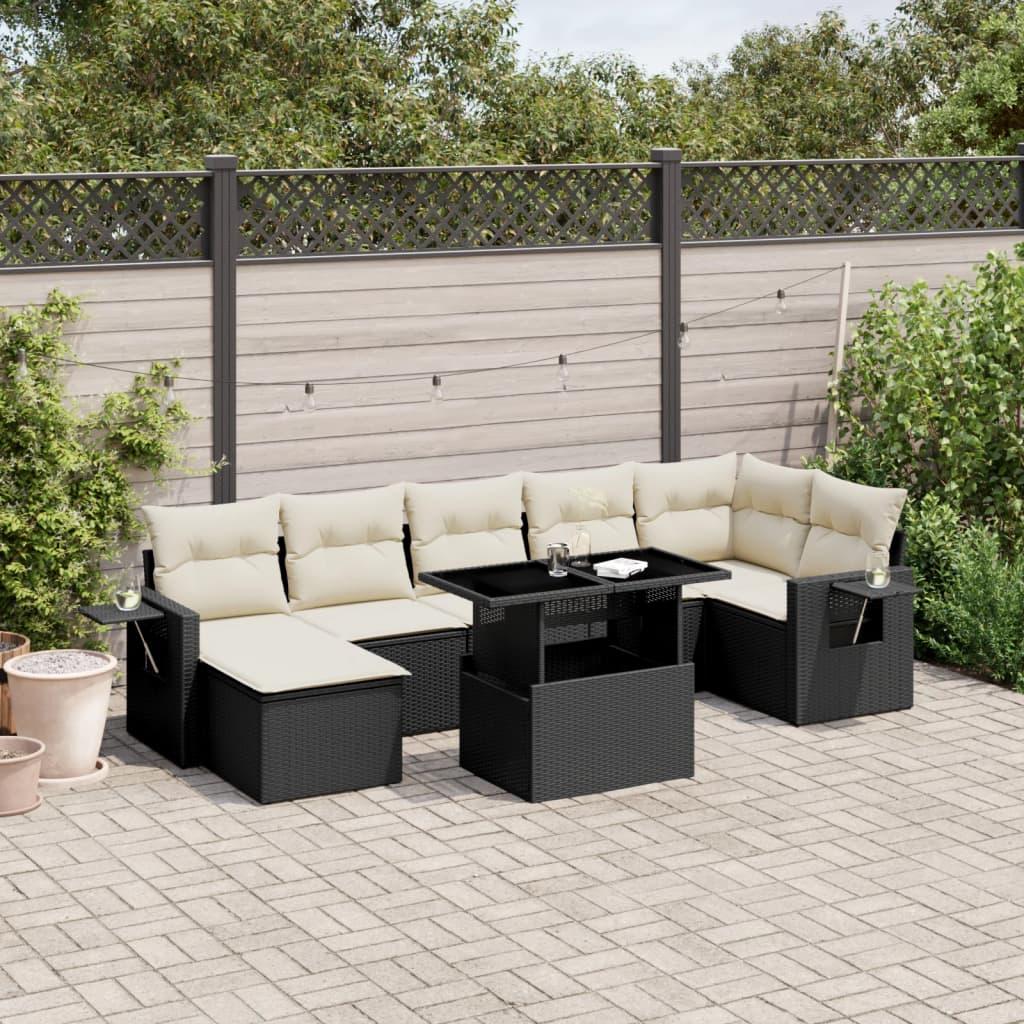 Sofasæt Til Haven 8 Dele Med Hynder Polyrattan - Sort og cremefarvet / uden opbevaring
