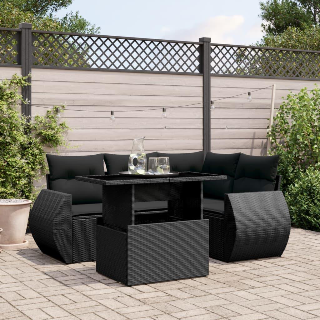 Sofasæt Til Haven 5 Dele Med Hynder Polyrattan - Sort / uden opbevaring