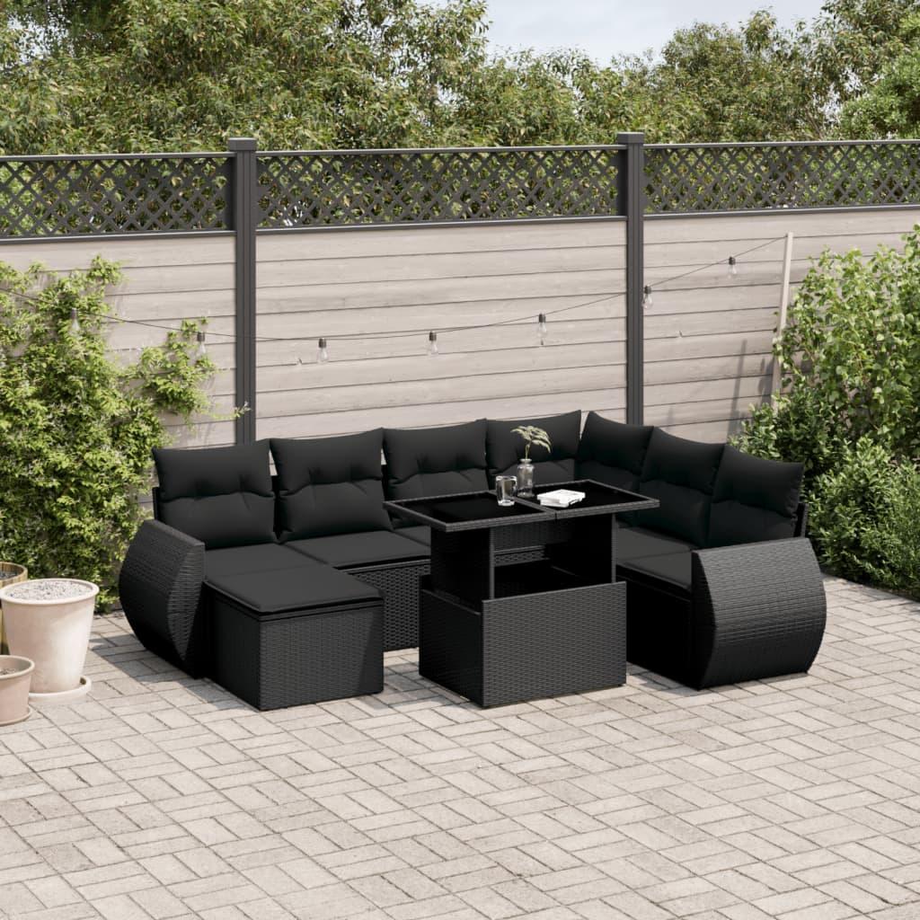Sofasæt Til Haven 8 Dele Med Hynder Polyrattan - Sort