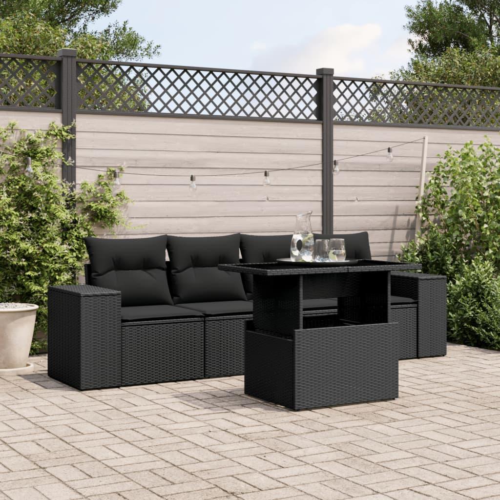 Sofasæt Til Haven 5 Dele Med Hynder Polyrattan - Sort / uden opbevaring