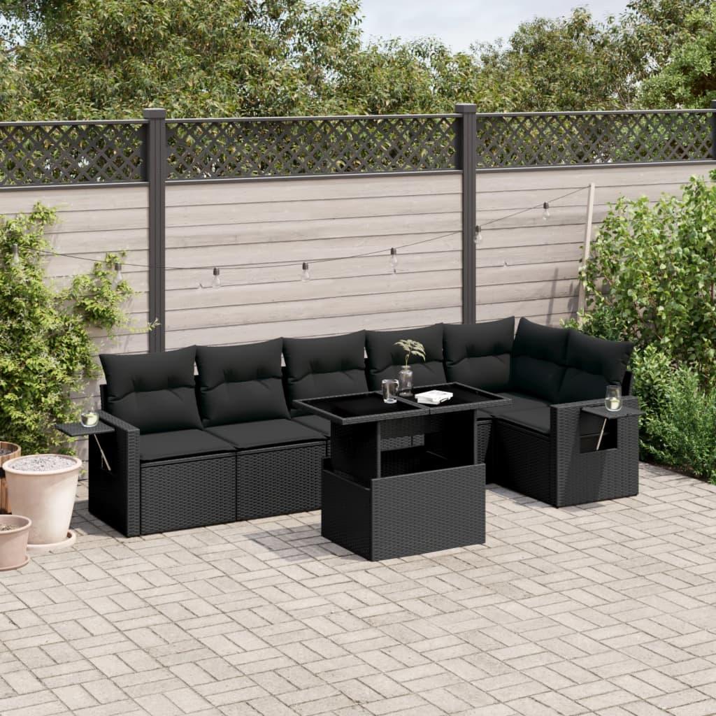 Sofasæt Til Haven 7 Dele Med Hynder Polyrattan - Sort
