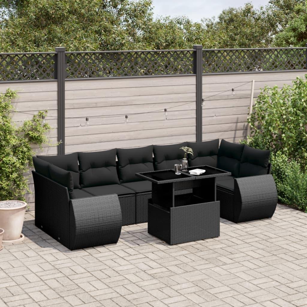 Sofasæt Til Haven 8 Dele Med Hynder Polyrattan - Sort / uden opbevaring