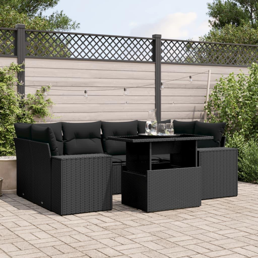 Sofasæt Til Haven 7 Dele Med Hynder Polyrattan - Sort / uden opbevaring