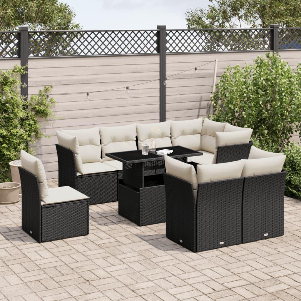 Sofasæt Til Haven 9 Dele Med Hynder Polyrattan - Sort og cremefarvet / uden opbevaring