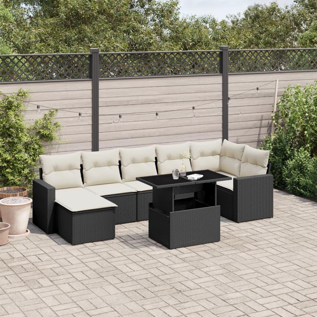 Sofasæt Til Haven 8 Dele Med Hynder Polyrattan - Sort og cremefarvet / uden opbevaring