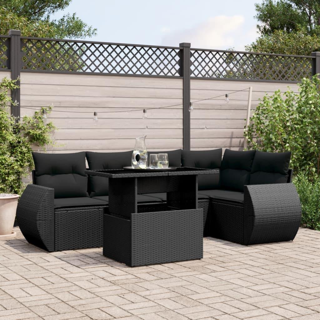 Sofasæt Til Haven 6 Dele Med Hynder Polyrattan - Sort / uden opbevaring