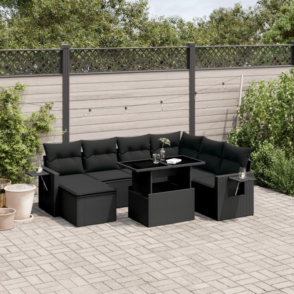 Sofasæt til haven i polyrattan - 9 dele med hynder, sort