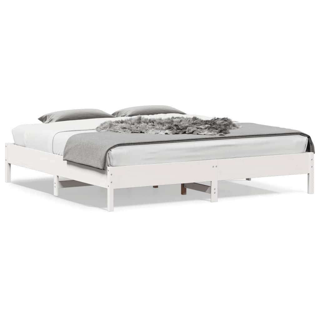 Sengeramme uden madras 200x200 cm massivt fyrretræ hvid