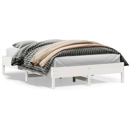 Sengeramme 150 x 200 cm i massivt fyrretræ - hvid