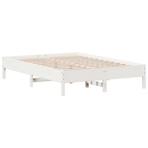 Sengeramme 150 x 200 cm i massivt fyrretræ - hvid