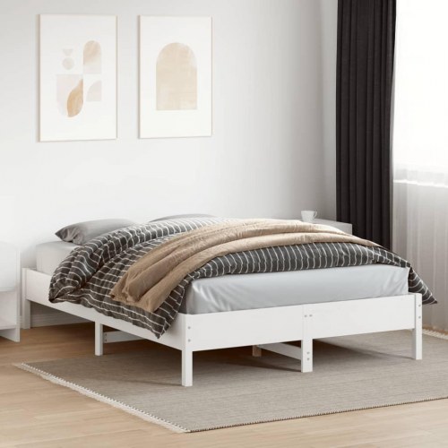 Sengeramme 150 x 200 cm i massivt fyrretræ - hvid