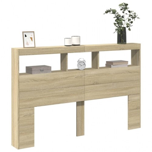 Sengegavl med opbevaring og LED-lys - sonoma-eg, 160 x 17 x 102 cm